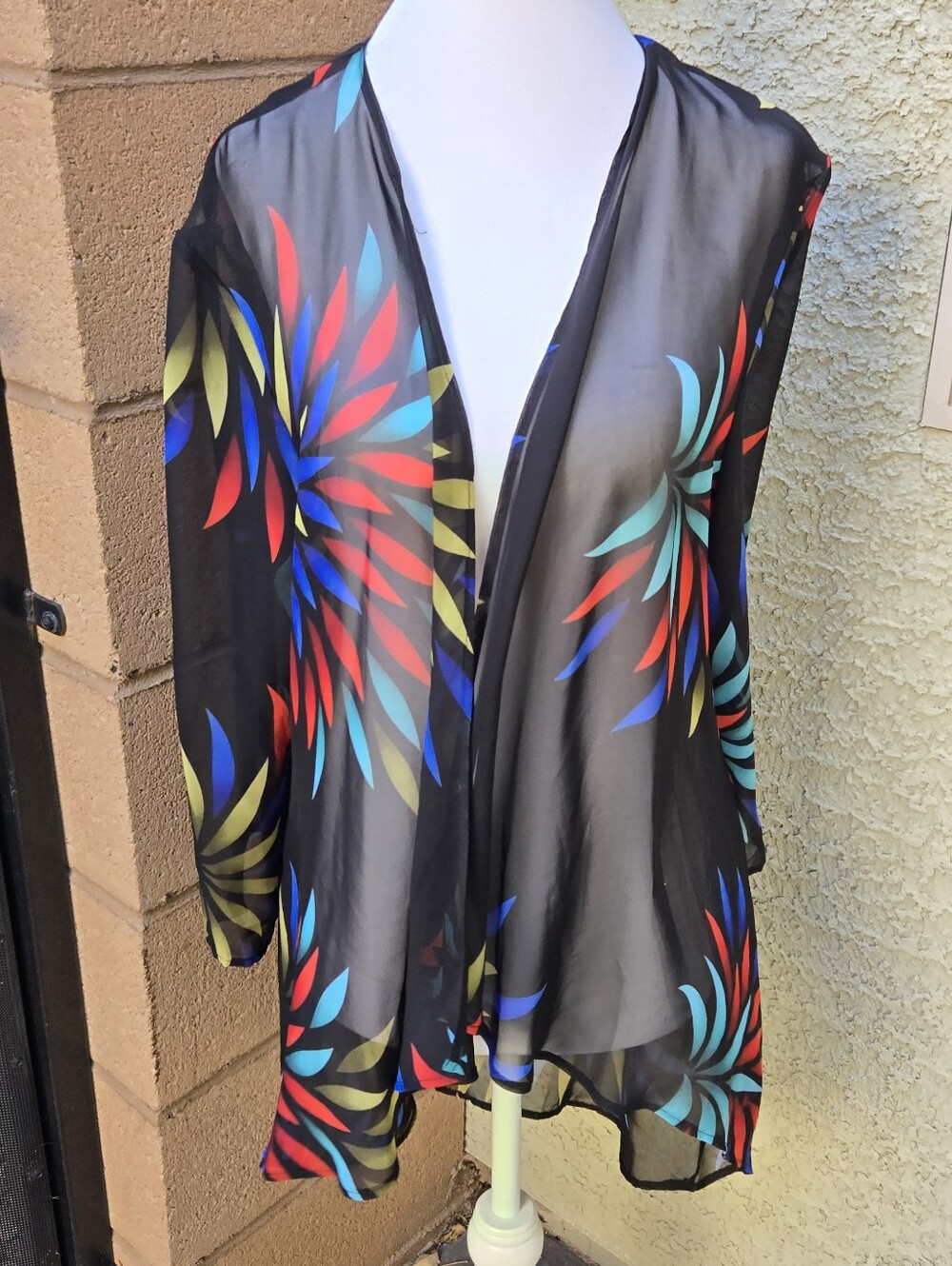 All Hours Vintage Sheer Black Floral Burst Kimono Cardigan